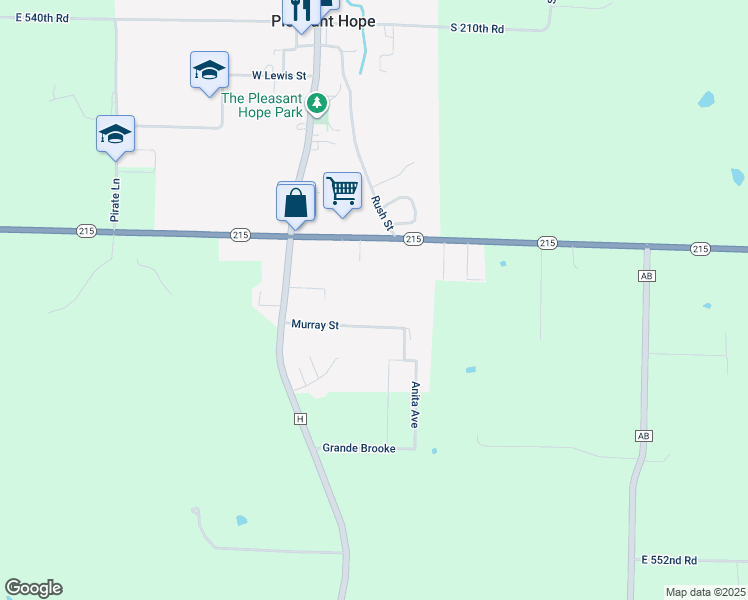map of restaurants, bars, coffee shops, grocery stores, and more near 210 Murray Street in Pleasant Hope