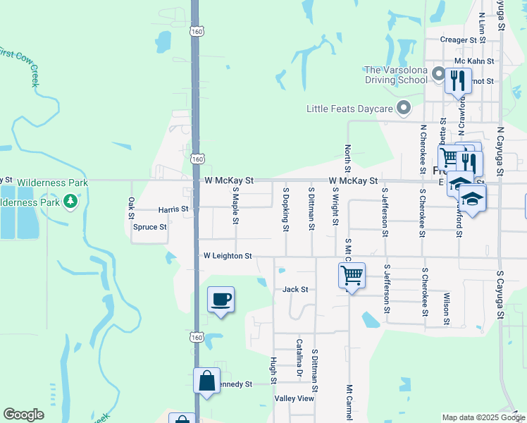 map of restaurants, bars, coffee shops, grocery stores, and more near 505 Harris Street in Frontenac