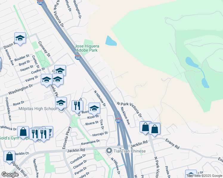 map of restaurants, bars, coffee shops, grocery stores, and more near 990 Carson Way in Milpitas