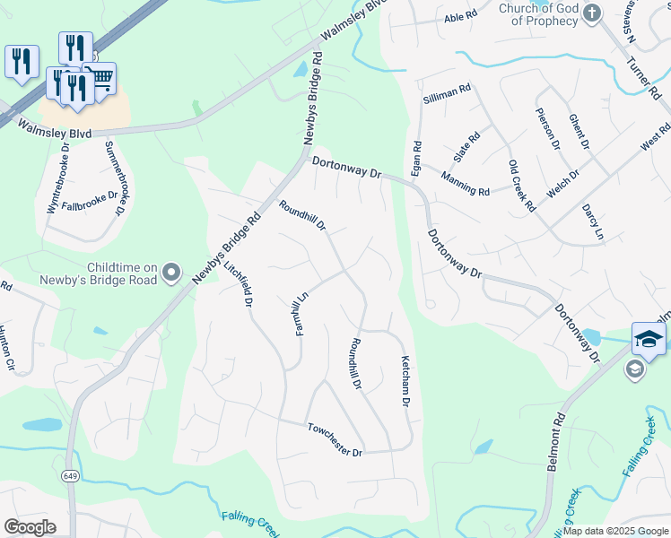 map of restaurants, bars, coffee shops, grocery stores, and more near 4040 Roundhill Drive in Chesterfield