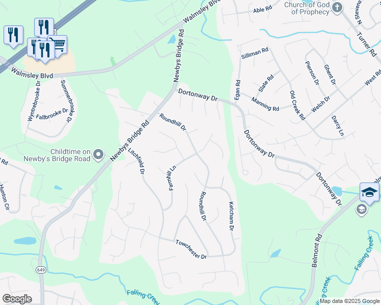 map of restaurants, bars, coffee shops, grocery stores, and more near 4040 Roundhill Drive in Chesterfield