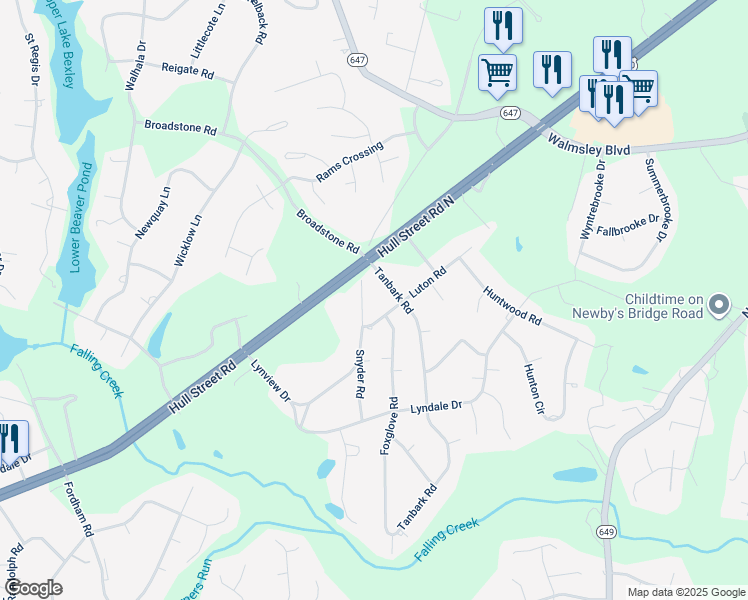 map of restaurants, bars, coffee shops, grocery stores, and more near 3613 Snyder Road in Richmond