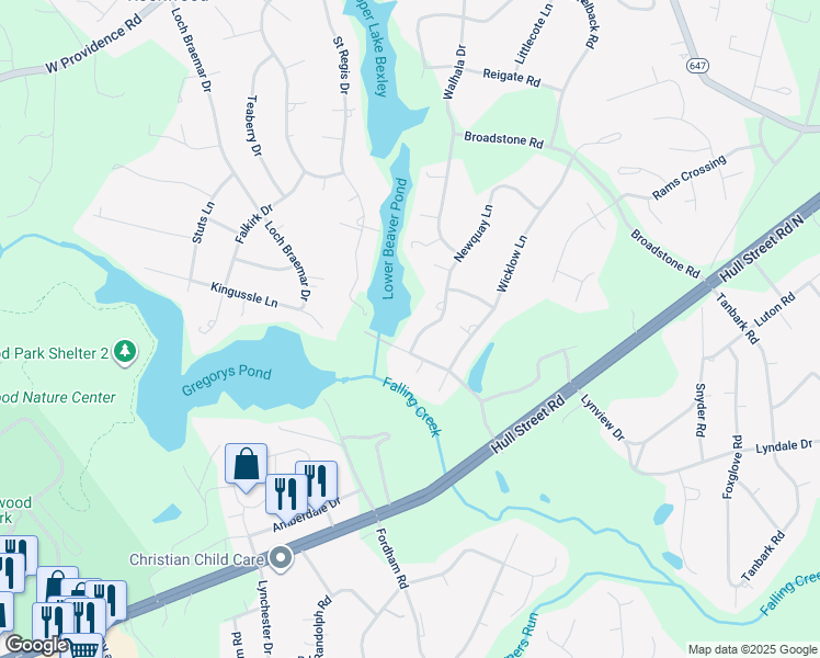 map of restaurants, bars, coffee shops, grocery stores, and more near 3046 Newquay Lane in Richmond