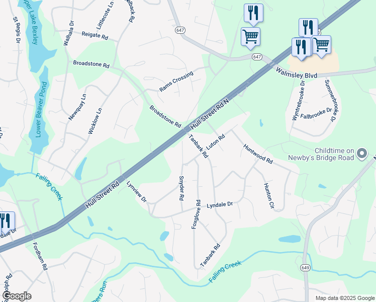 map of restaurants, bars, coffee shops, grocery stores, and more near 3613 Snyder Road in Richmond