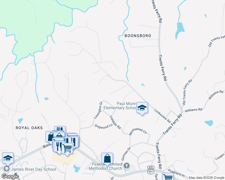 map of restaurants, bars, coffee shops, grocery stores, and more near 1217 Bell Tavern Road in Lynchburg