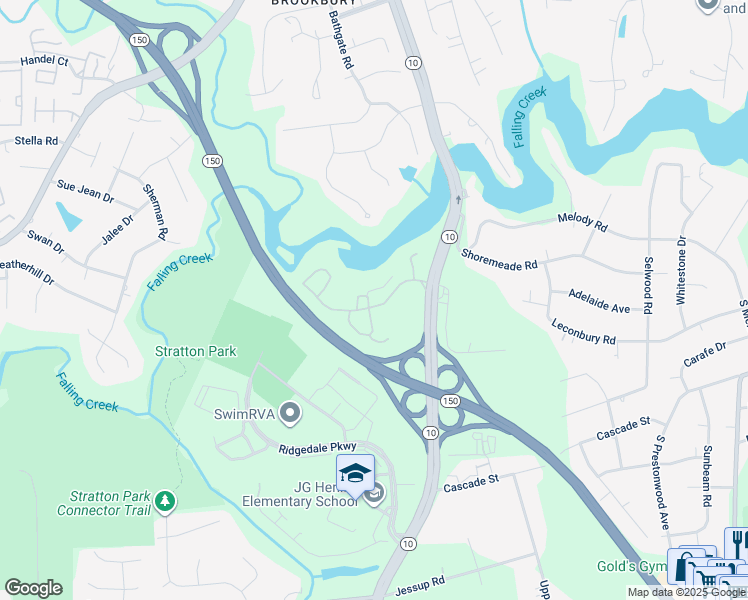 map of restaurants, bars, coffee shops, grocery stores, and more near 4742 Iron Bridge Road in Richmond