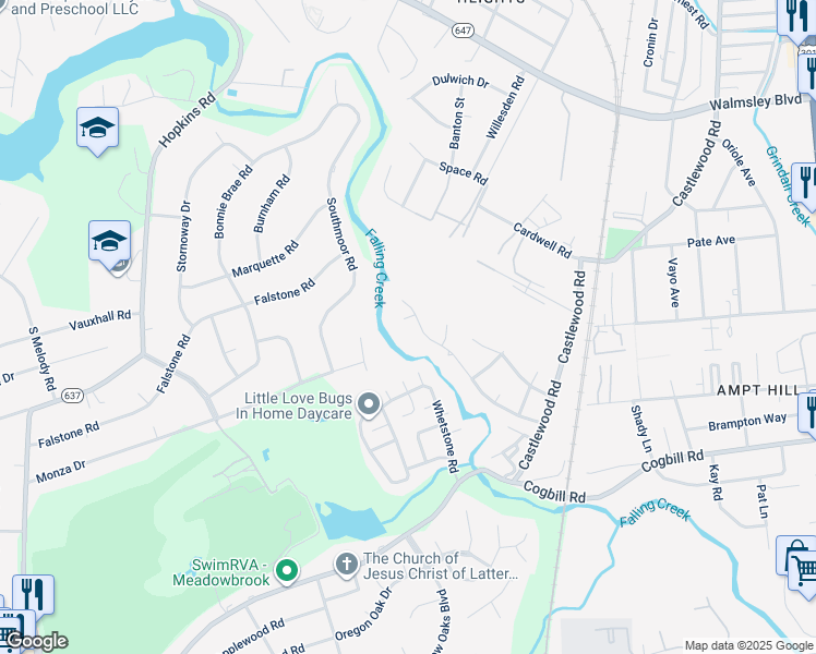 map of restaurants, bars, coffee shops, grocery stores, and more near 5203 Whitewater Court in Richmond