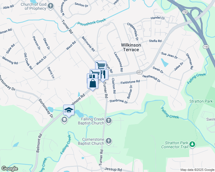 map of restaurants, bars, coffee shops, grocery stores, and more near 4403 Turner Road in Richmond