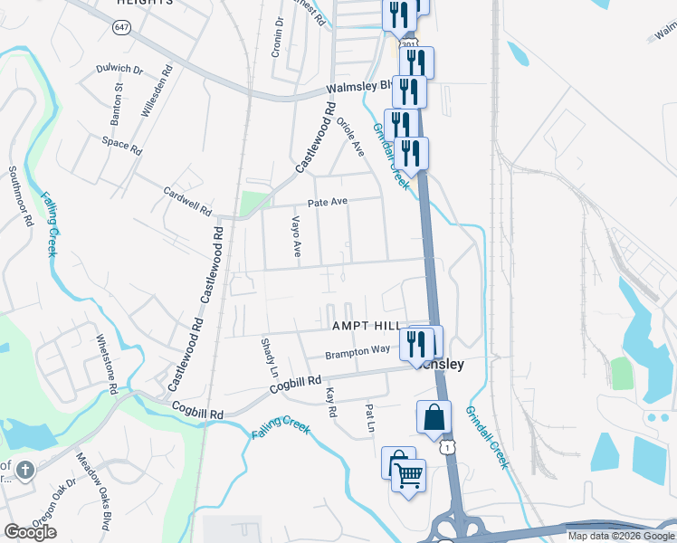 map of restaurants, bars, coffee shops, grocery stores, and more near 5001 Alan Drive in Richmond