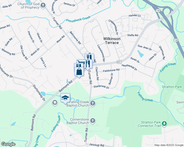 map of restaurants, bars, coffee shops, grocery stores, and more near 4403 Turner Road in Richmond
