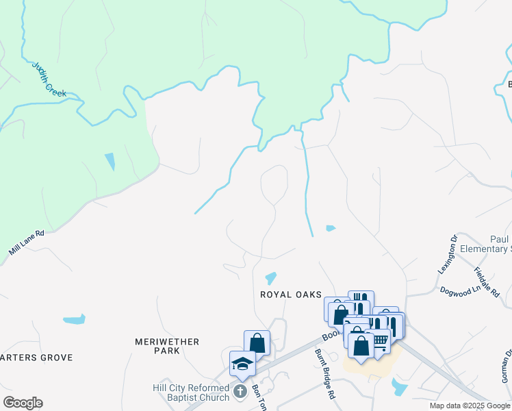 map of restaurants, bars, coffee shops, grocery stores, and more near 1925 Royal Oak Drive in Lynchburg