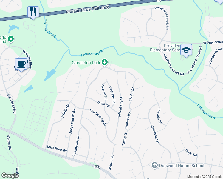 map of restaurants, bars, coffee shops, grocery stores, and more near 2630 Colgrave Road in Midlothian