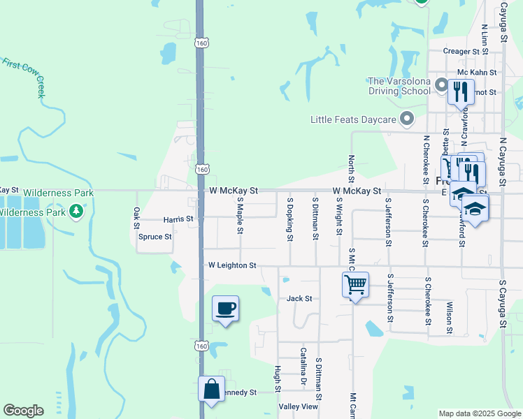 map of restaurants, bars, coffee shops, grocery stores, and more near 505 Harris Street in Frontenac