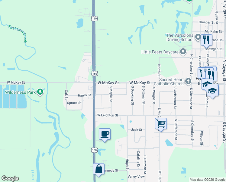 map of restaurants, bars, coffee shops, grocery stores, and more near 201-299 Maple in Frontenac