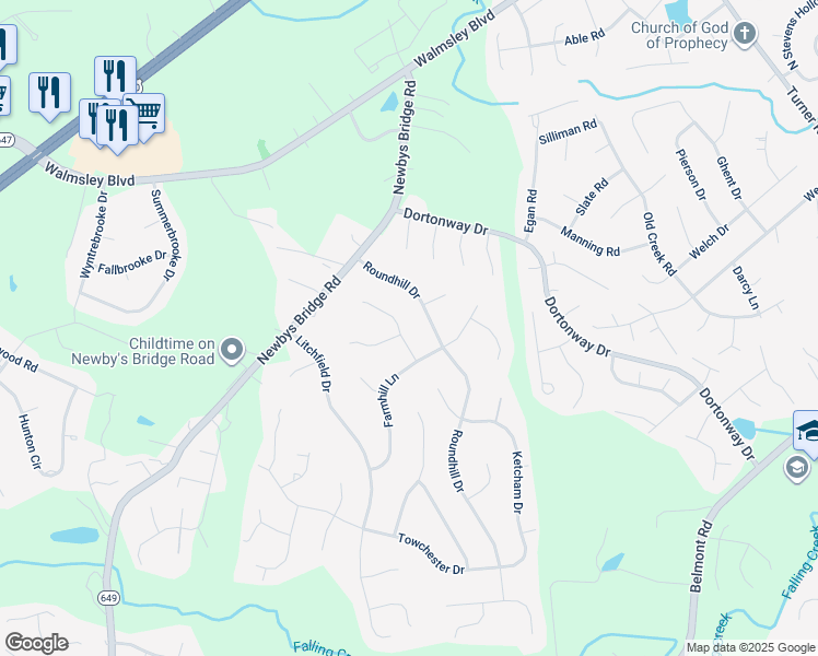 map of restaurants, bars, coffee shops, grocery stores, and more near 3957 Llewellyn Lane in Chesterfield