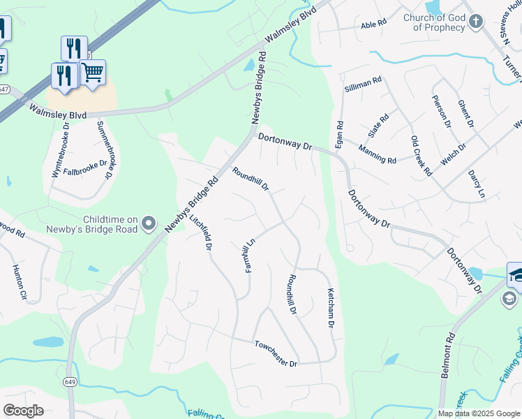 map of restaurants, bars, coffee shops, grocery stores, and more near 3957 Llewellyn Lane in Chesterfield