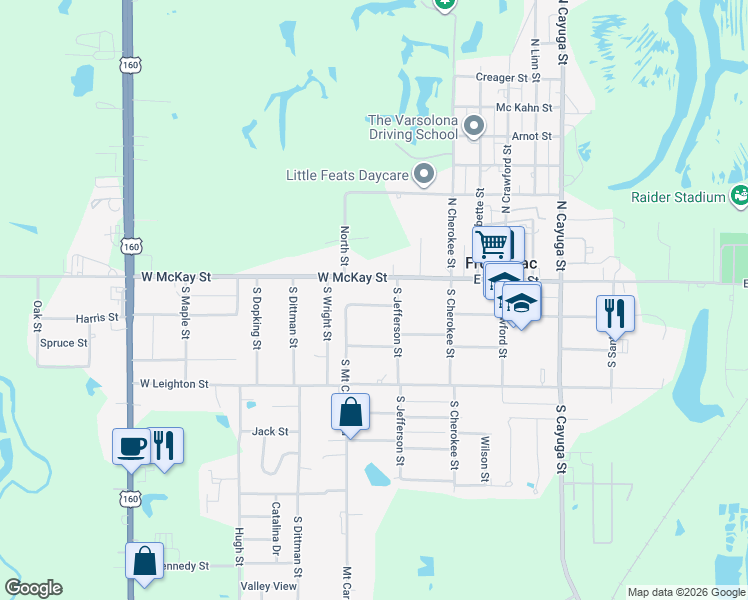 map of restaurants, bars, coffee shops, grocery stores, and more near 213 West McKay Street in Frontenac