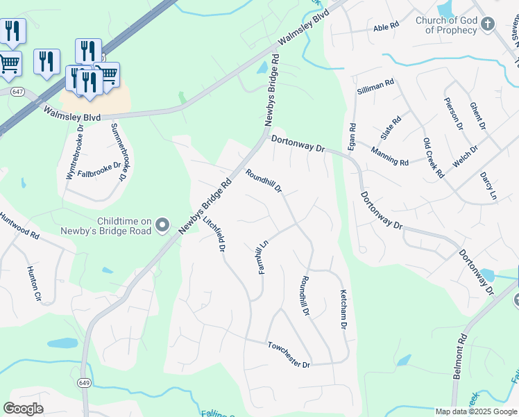 map of restaurants, bars, coffee shops, grocery stores, and more near 3940 Llewellyn Lane in Chesterfield