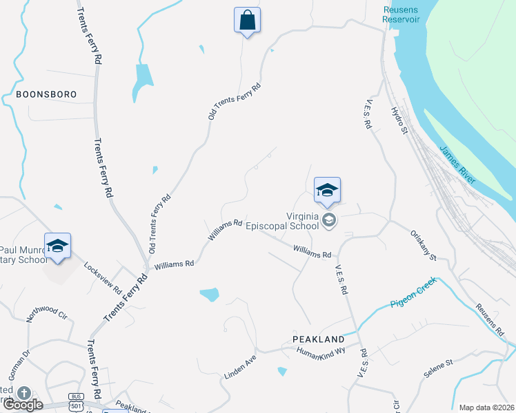 map of restaurants, bars, coffee shops, grocery stores, and more near 948 Rothowood Road in Lynchburg
