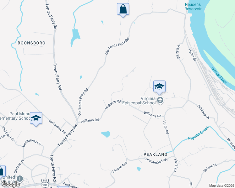 map of restaurants, bars, coffee shops, grocery stores, and more near 963 Rothowood Road in Lynchburg