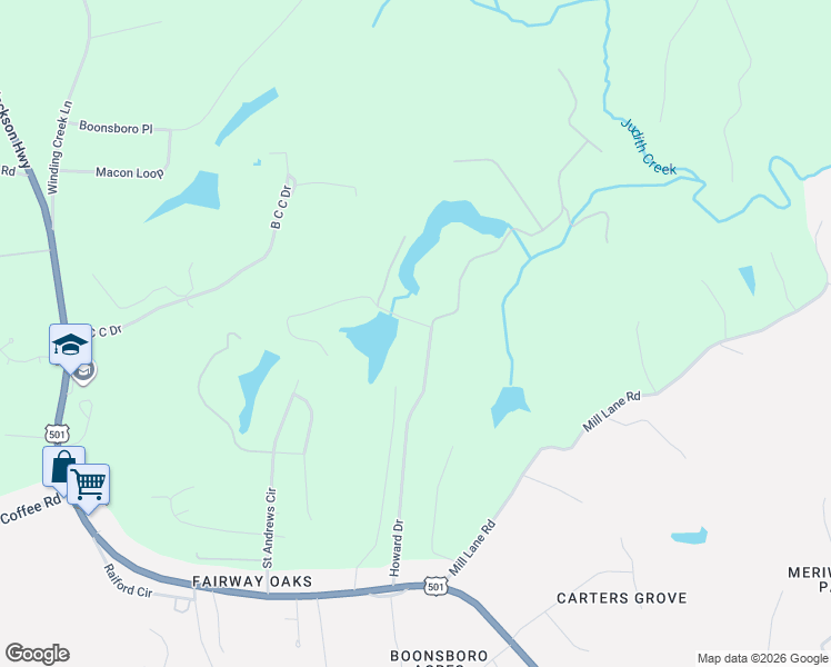 map of restaurants, bars, coffee shops, grocery stores, and more near 200 Howard Dr in Lynchburg