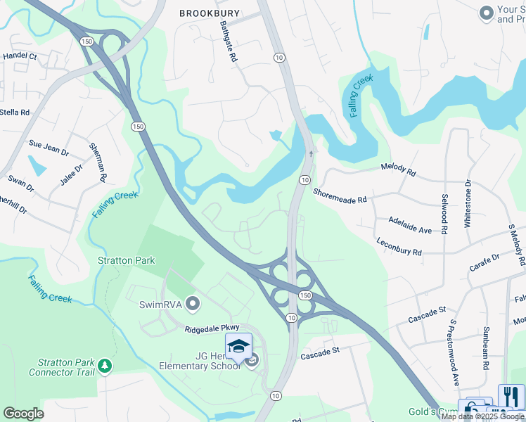 map of restaurants, bars, coffee shops, grocery stores, and more near 4700 Burnt Oak Drive in Richmond
