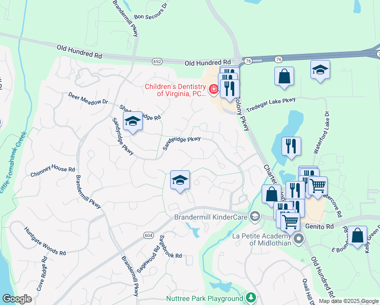 map of restaurants, bars, coffee shops, grocery stores, and more near 13816 Crosstimbers Road in Midlothian