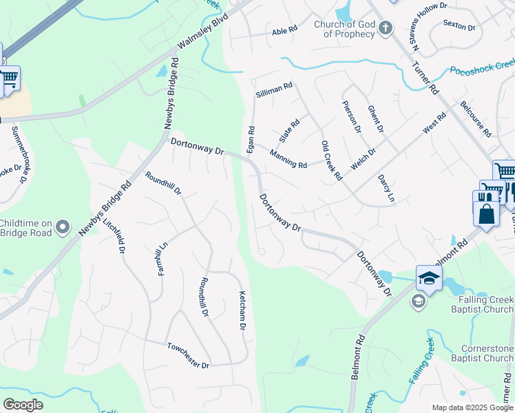 map of restaurants, bars, coffee shops, grocery stores, and more near 3913 Sunny Creek Drive in Chesterfield