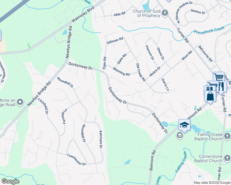 map of restaurants, bars, coffee shops, grocery stores, and more near 7113 Dortonway Place in Chesterfield
