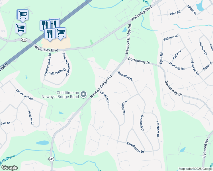 map of restaurants, bars, coffee shops, grocery stores, and more near 3819 Newbys Bridge Road in Chesterfield