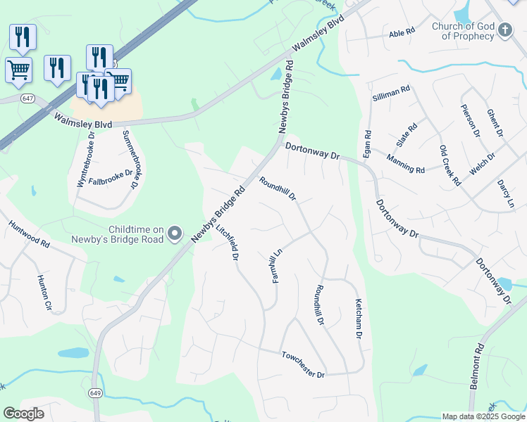 map of restaurants, bars, coffee shops, grocery stores, and more near 3920 Llewellyn Lane in Chesterfield
