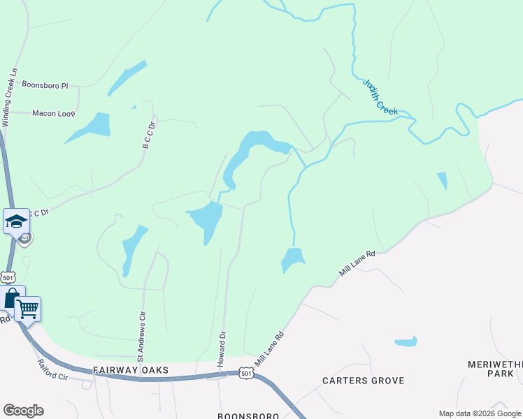 map of restaurants, bars, coffee shops, grocery stores, and more near 201 Howard Drive in Lynchburg