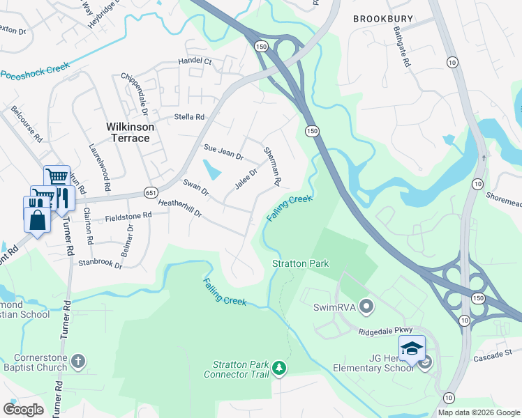 map of restaurants, bars, coffee shops, grocery stores, and more near 4435 Sherman Road in Richmond
