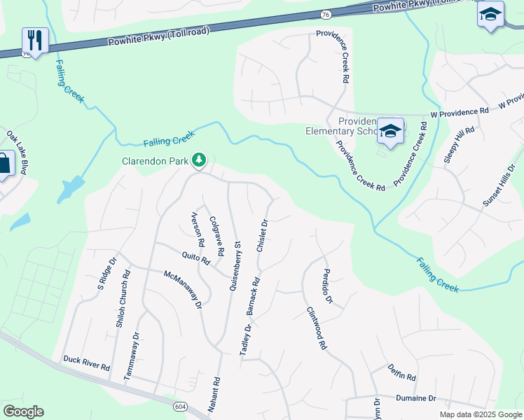 map of restaurants, bars, coffee shops, grocery stores, and more near 2812 Chislet Drive in Midlothian