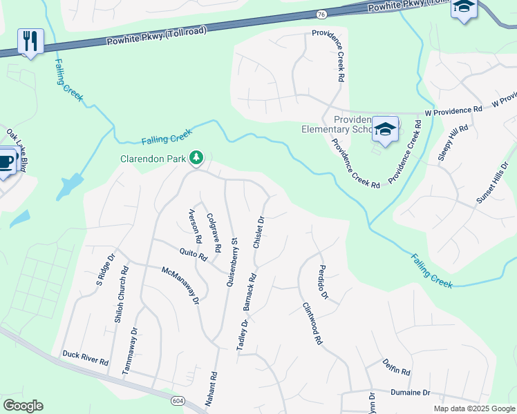 map of restaurants, bars, coffee shops, grocery stores, and more near 2812 Chislet Drive in Midlothian