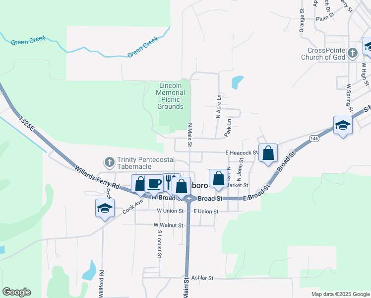 map of restaurants, bars, coffee shops, grocery stores, and more near 400-498 N Main St in Jonesboro