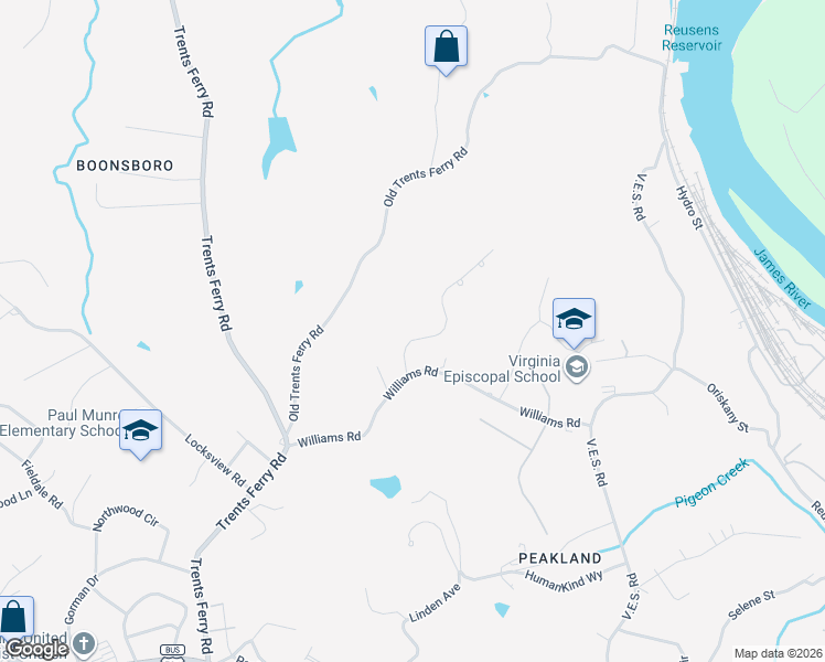 map of restaurants, bars, coffee shops, grocery stores, and more near 963 Rothowood Road in Lynchburg