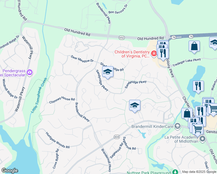 map of restaurants, bars, coffee shops, grocery stores, and more near 13913 2 Notch Place in Midlothian