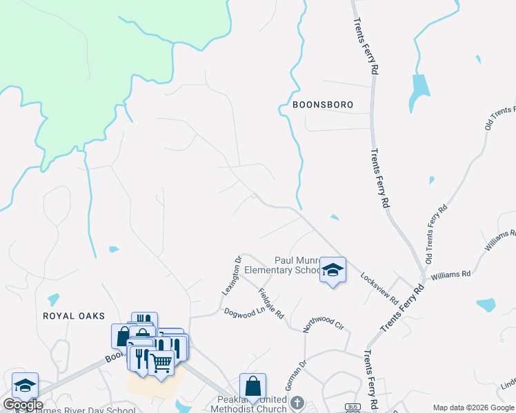 map of restaurants, bars, coffee shops, grocery stores, and more near 4808 Locksview Road in Lynchburg