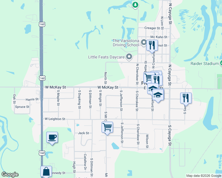 map of restaurants, bars, coffee shops, grocery stores, and more near 213 West McKay Street in Frontenac