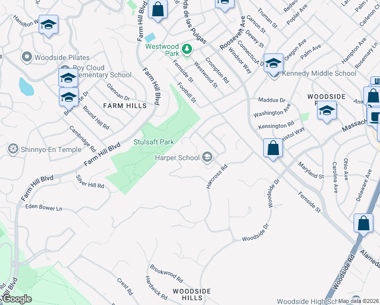 map of restaurants, bars, coffee shops, grocery stores, and more near 3130 Goodwin Avenue in Redwood City