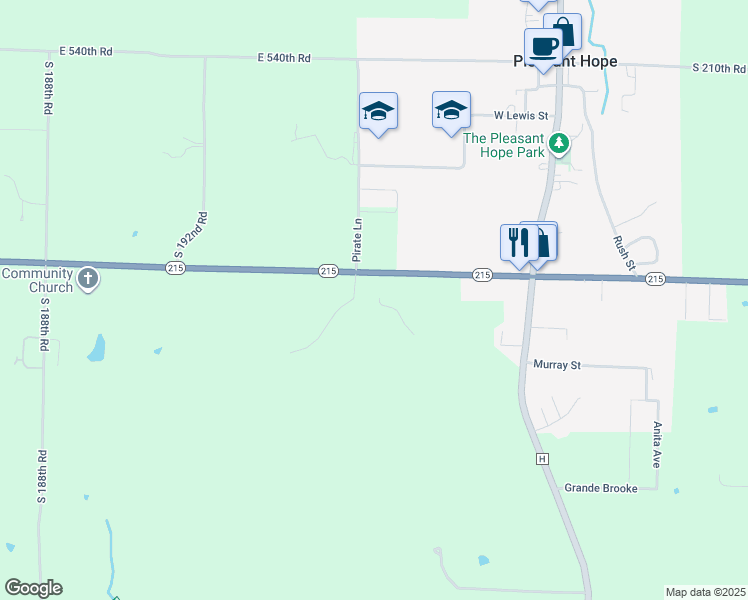 map of restaurants, bars, coffee shops, grocery stores, and more near 1950 Missouri 215 in Pleasant Hope