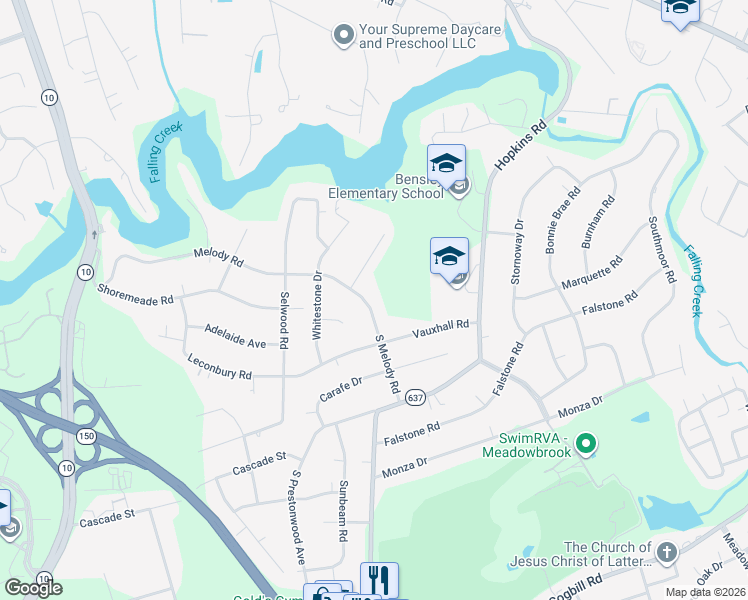 map of restaurants, bars, coffee shops, grocery stores, and more near 4814 South Melody Road in Richmond
