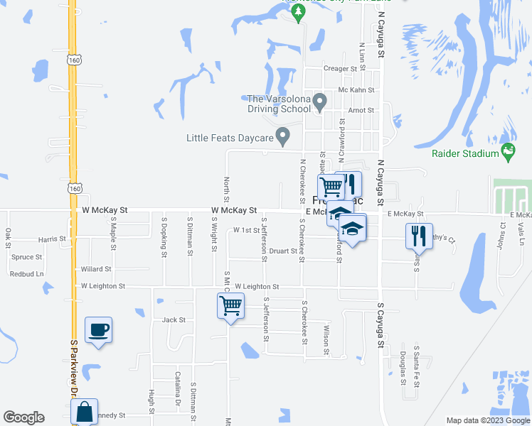 map of restaurants, bars, coffee shops, grocery stores, and more near 101 South Crawford Street in Frontenac