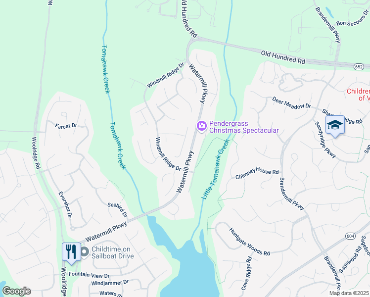 map of restaurants, bars, coffee shops, grocery stores, and more near 2619 Water Race Terrace in Midlothian