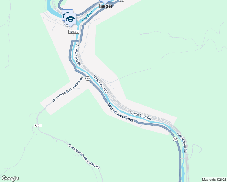 map of restaurants, bars, coffee shops, grocery stores, and more near Railroad Yard Road in Iaeger