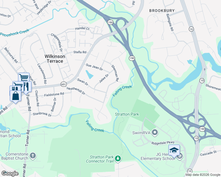map of restaurants, bars, coffee shops, grocery stores, and more near 4435 Sherman Road in Richmond
