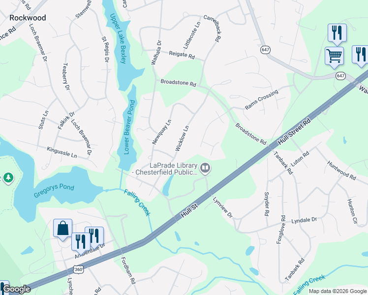 map of restaurants, bars, coffee shops, grocery stores, and more near 2911 Wicklow Lane in Richmond