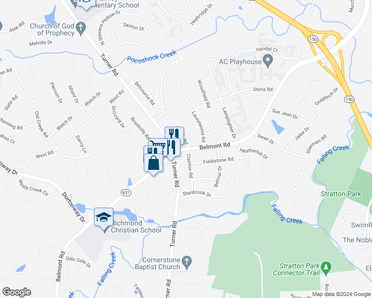 map of restaurants, bars, coffee shops, grocery stores, and more near 6019 Belmont Rd in Chesterfield