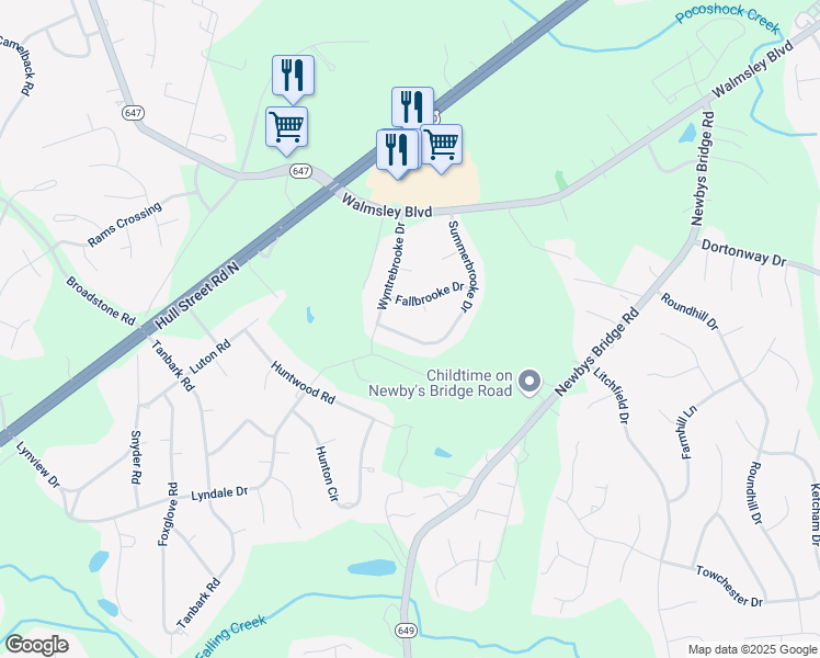 map of restaurants, bars, coffee shops, grocery stores, and more near 3412 Summerbrooke Drive in Richmond
